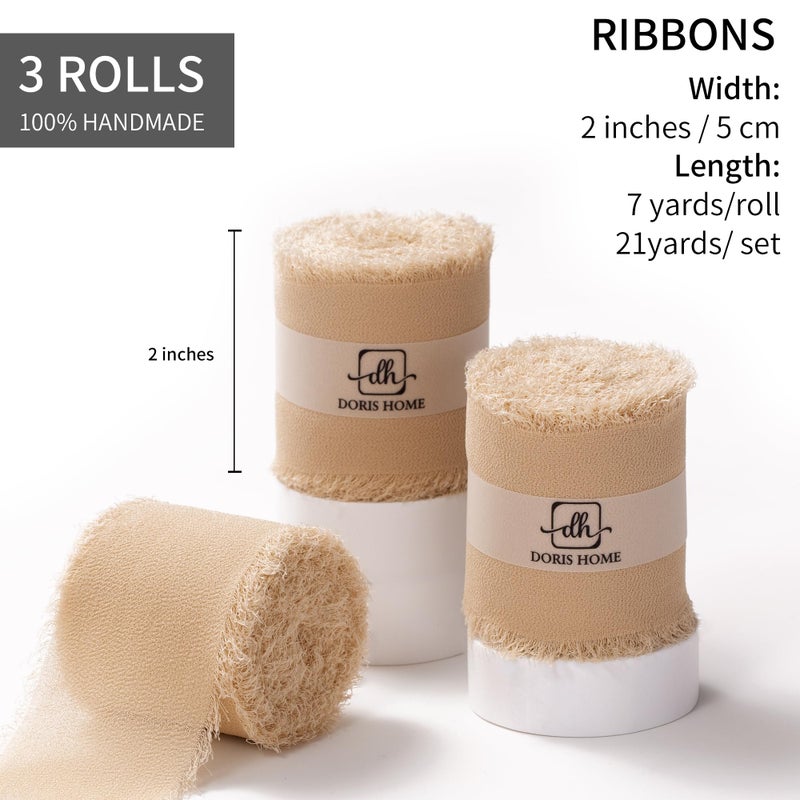 DORIS HOME Nude Chiffon Ribbon for Flower Bouquet, 2" x21Yd Fabric Ribbon for Gift Wrapping, Handmade Frayed Ribbon for Wedding/Christmas Decorations - Image 3